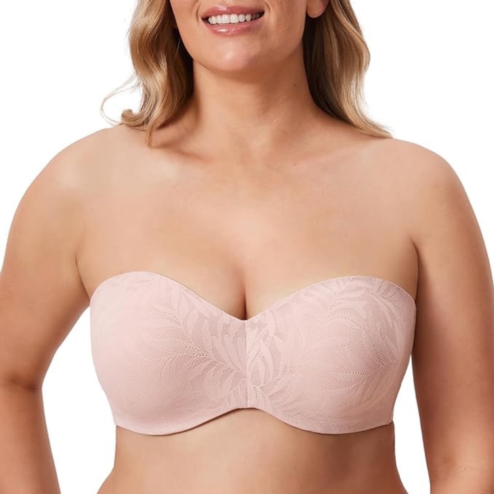 AISILIN Women’s Strapless Bra Lace Unlined Underwire Beige 32DD